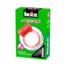 Розовое эрекционное виброкольцо Luxe VIBRO «Поцелуй стриптизёрши» + презерватив