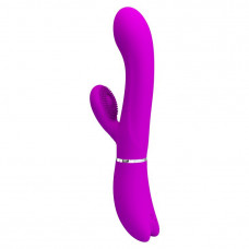 Лиловый вибратор-кролик с подвижной клиторальной щеточкой Clitoris Vibrator - 20,8 см.